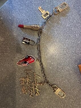 Silver  Bag Charm with Red Lipstick Charm
